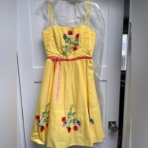 Betsey Johnson dress, yellow with strawberries and flowers, size 6